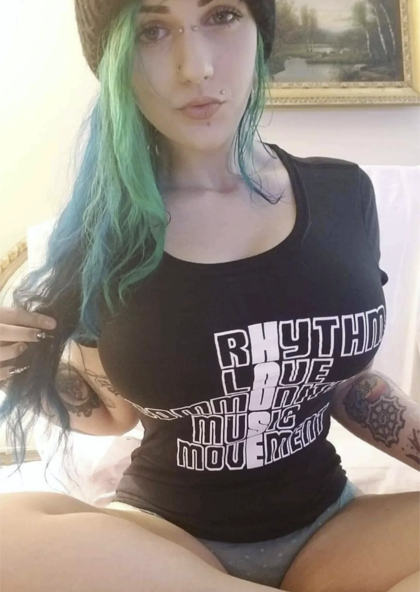 Busty with green hair