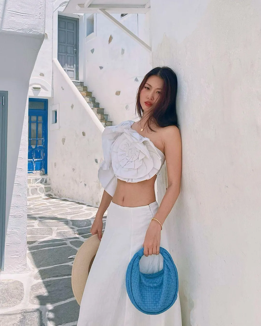 White frilly crop top and skirt