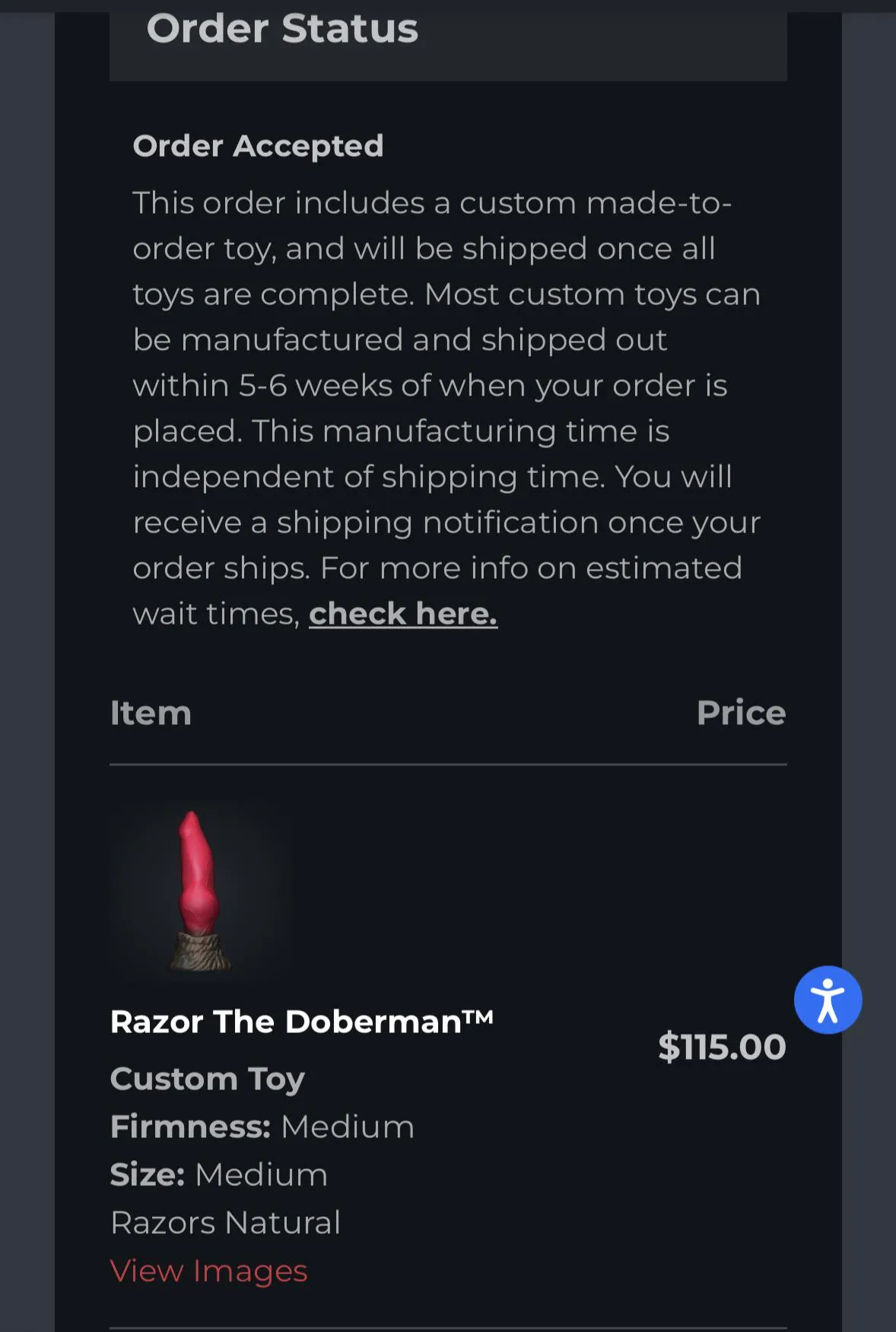 So I was just checking my first order to check for an update