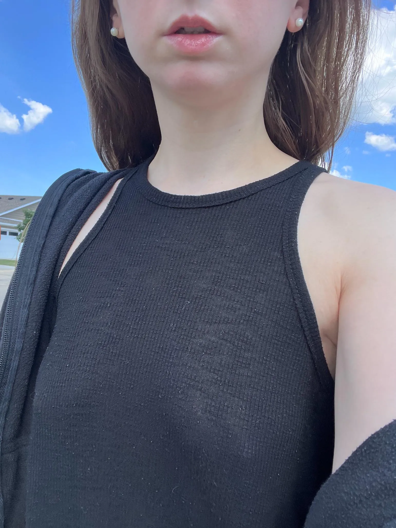 Braless and enjoying the sunshine