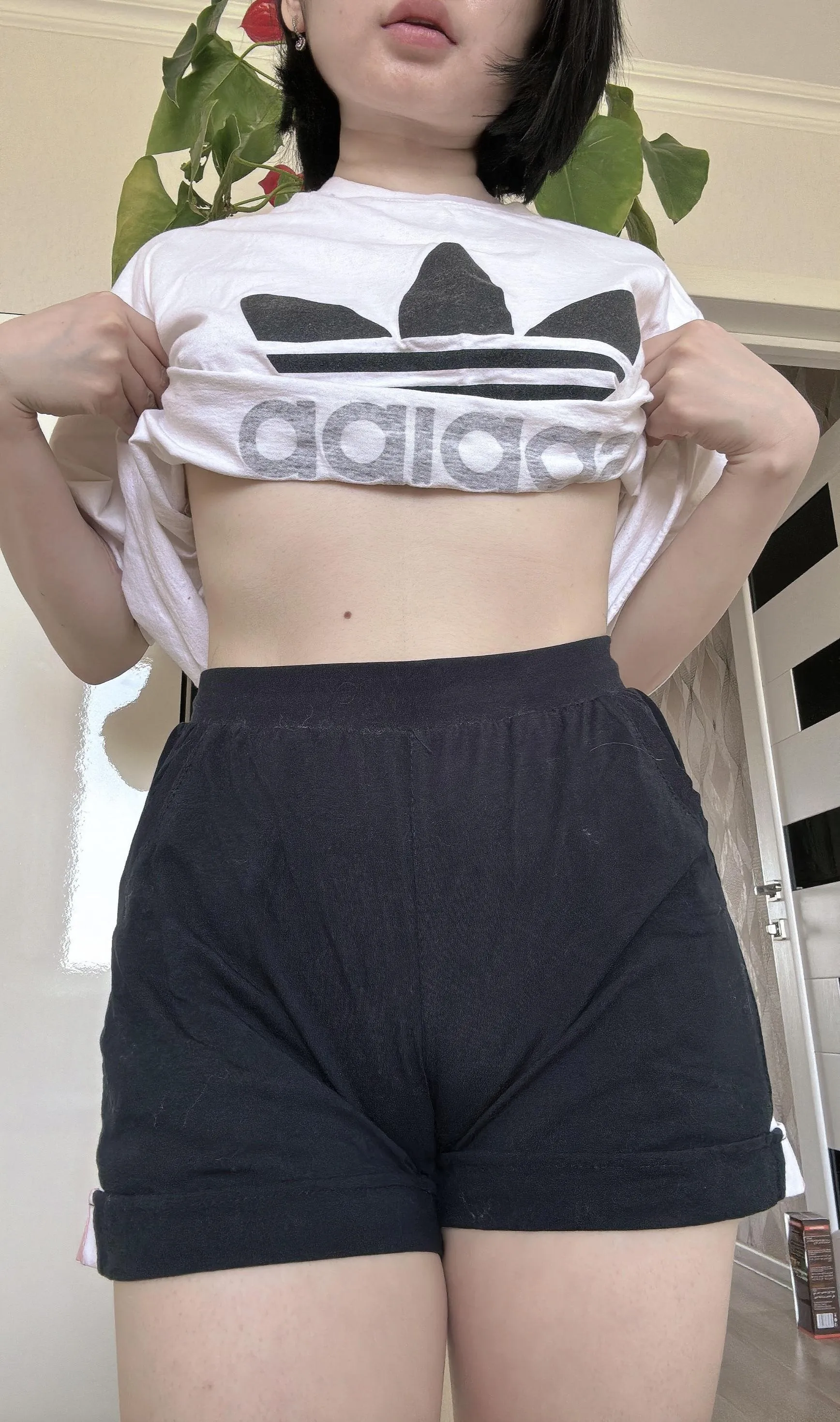 Cute camel toe in black shorts