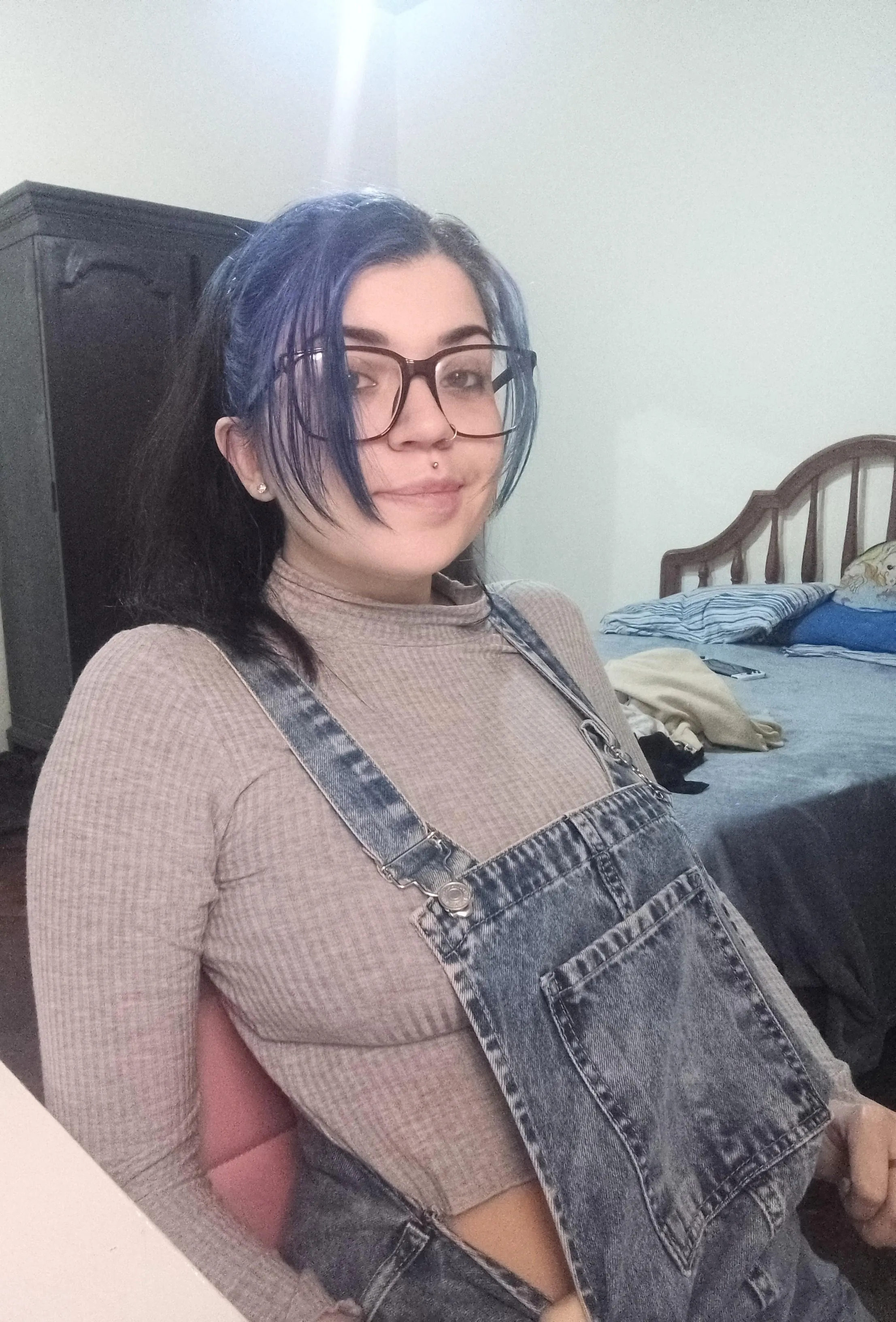 Blue hair and glasses