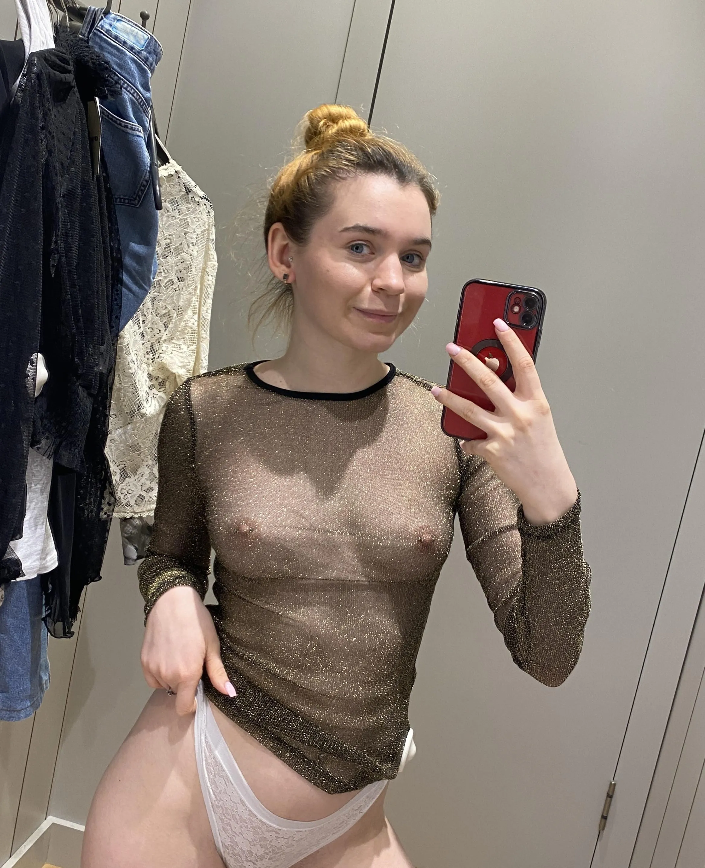 Why not take a peek in the fitting room? Who knows, you might just discover your new favorite look in there