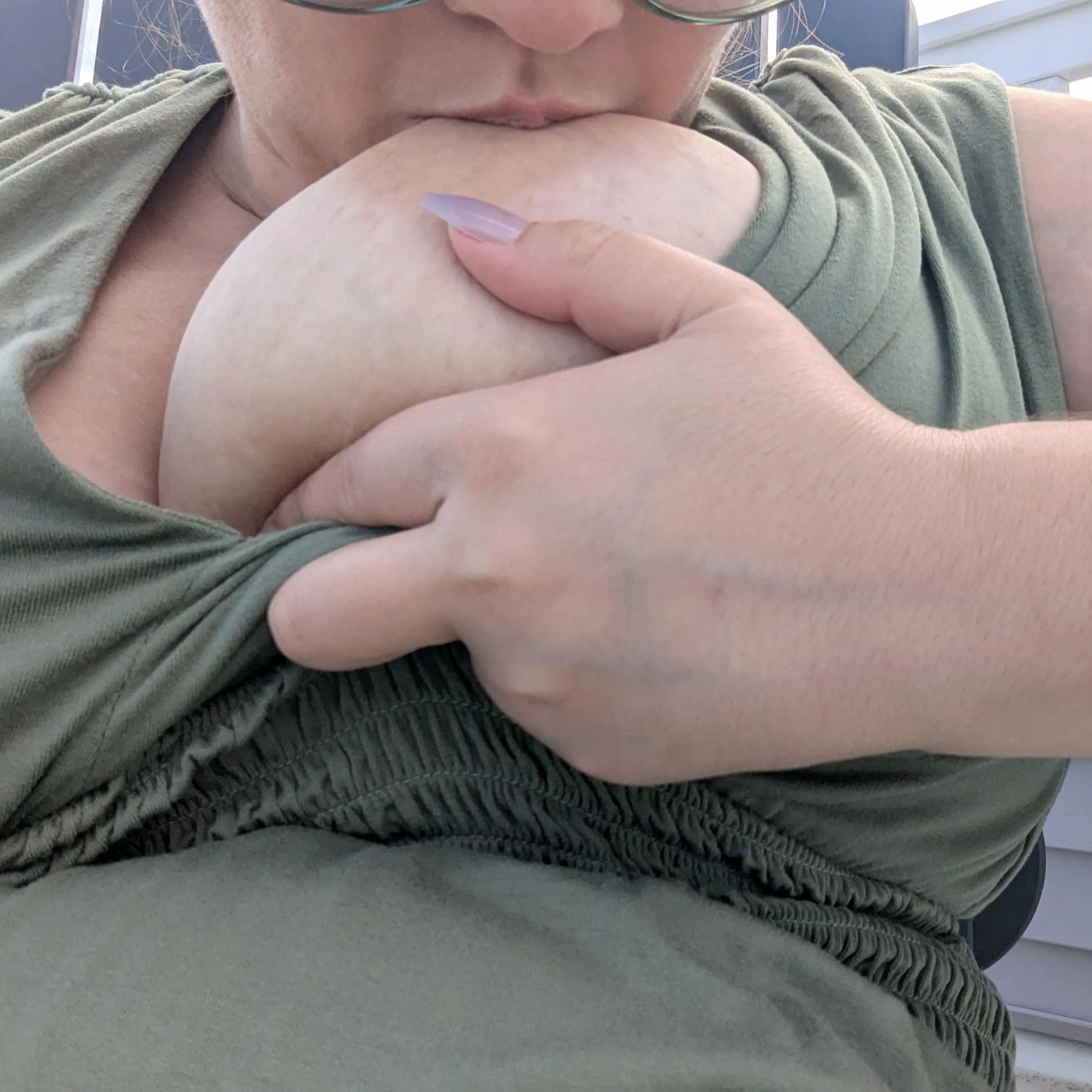 One of the benefits of being chubby is I can suck on my own tits