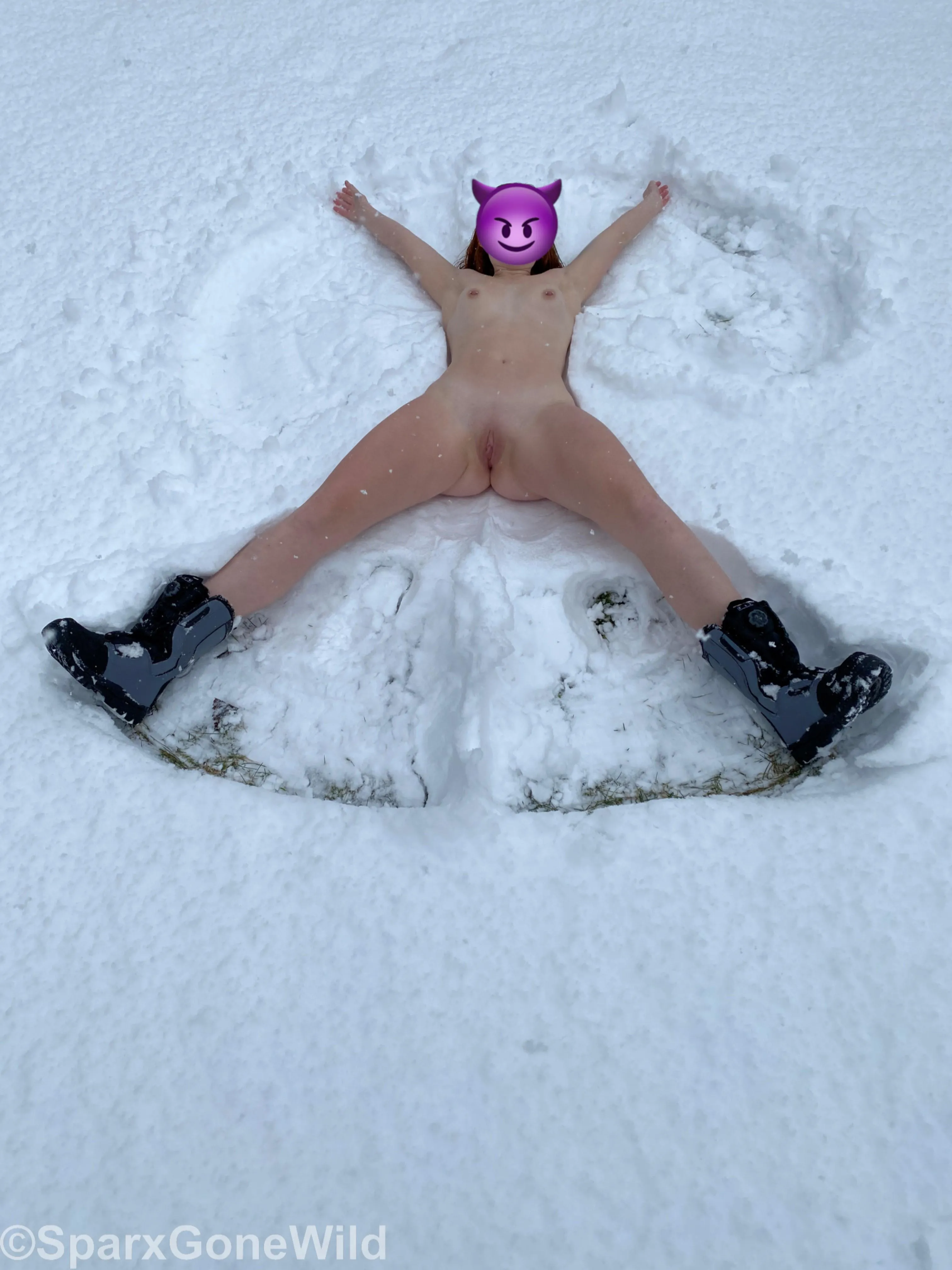 Country girls make naked snow angels