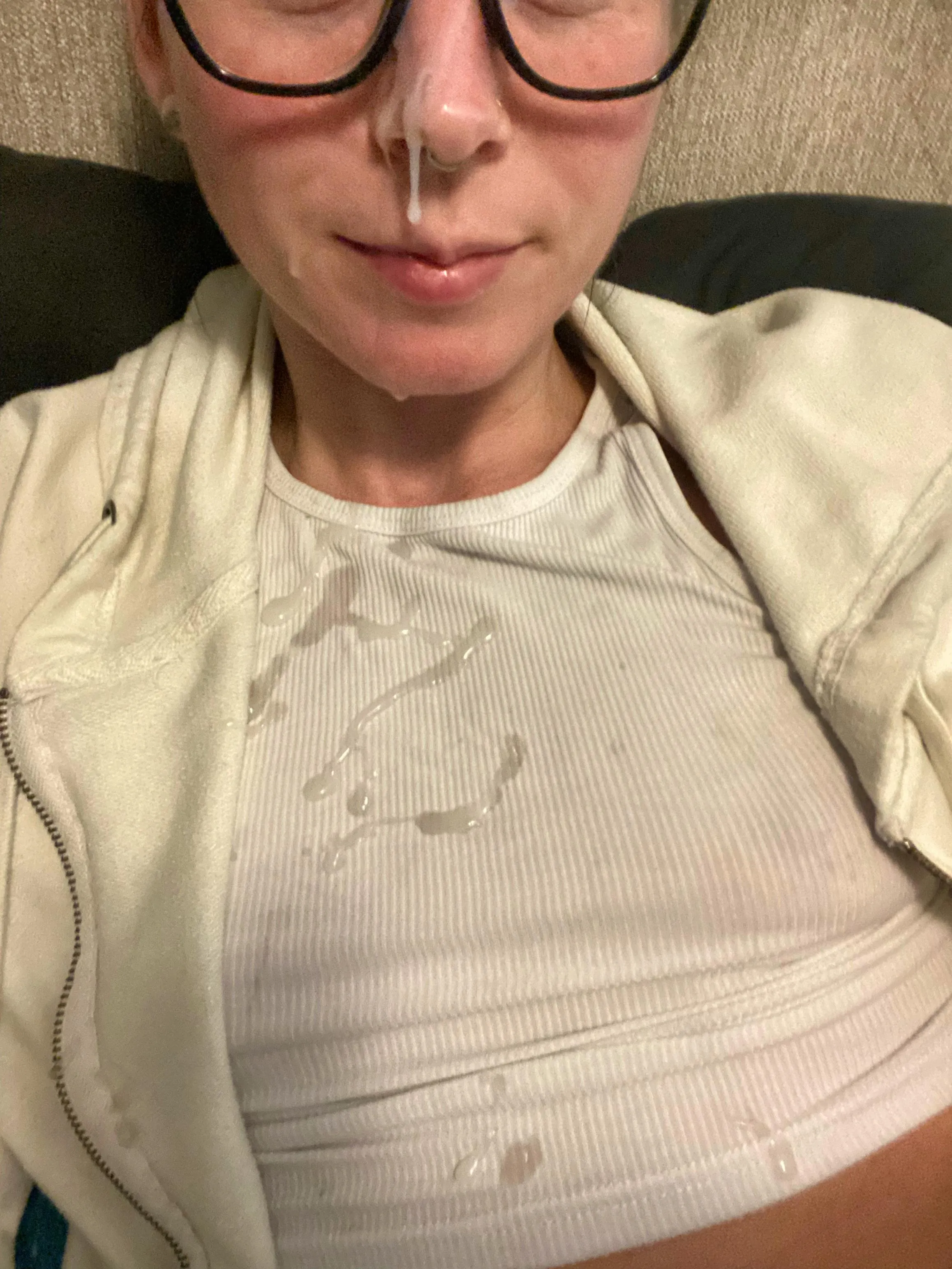 Facials always make a mess. Good thing I have clothes just for getting cummed on