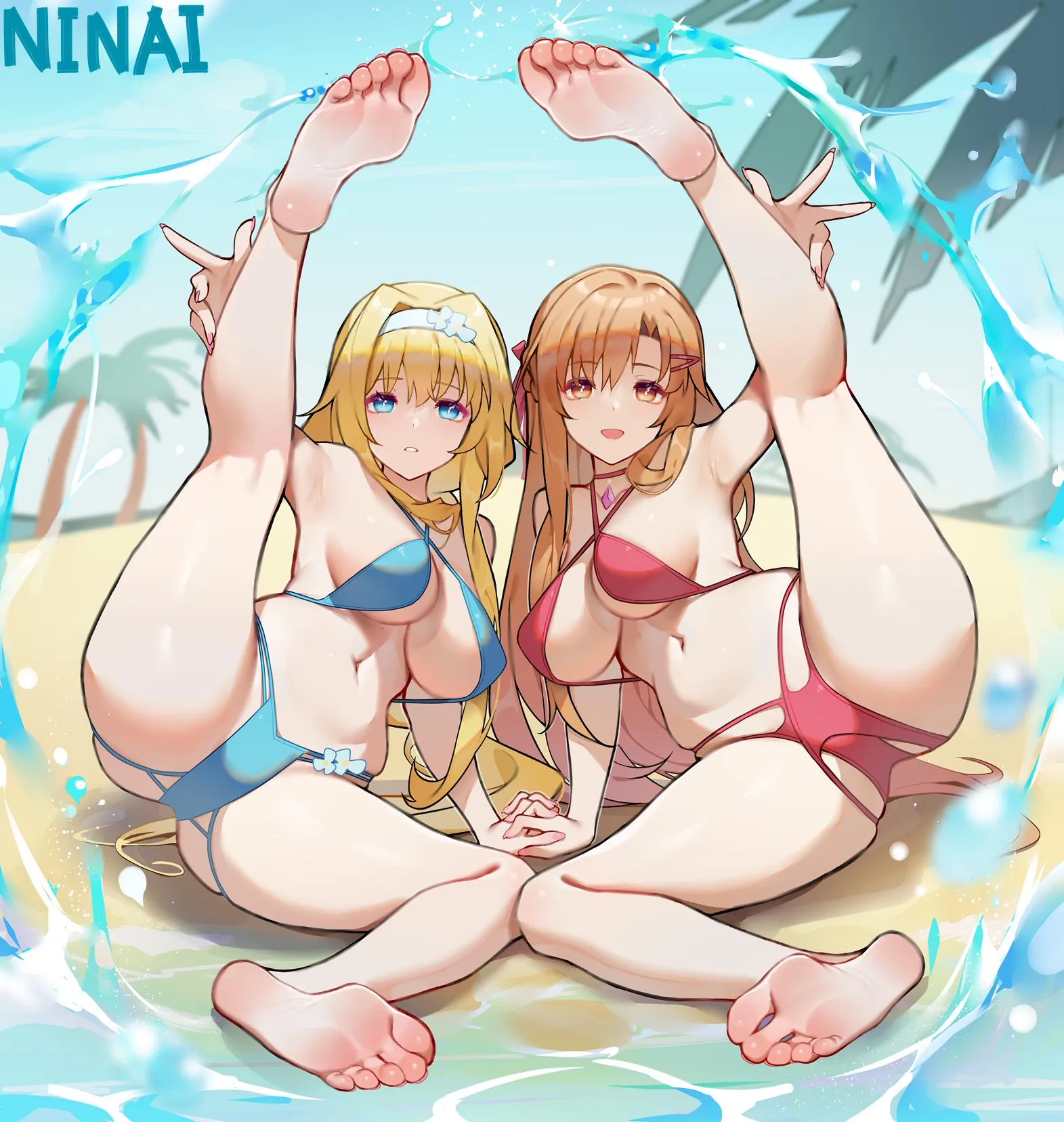 Asuna and Alice spreading their legs