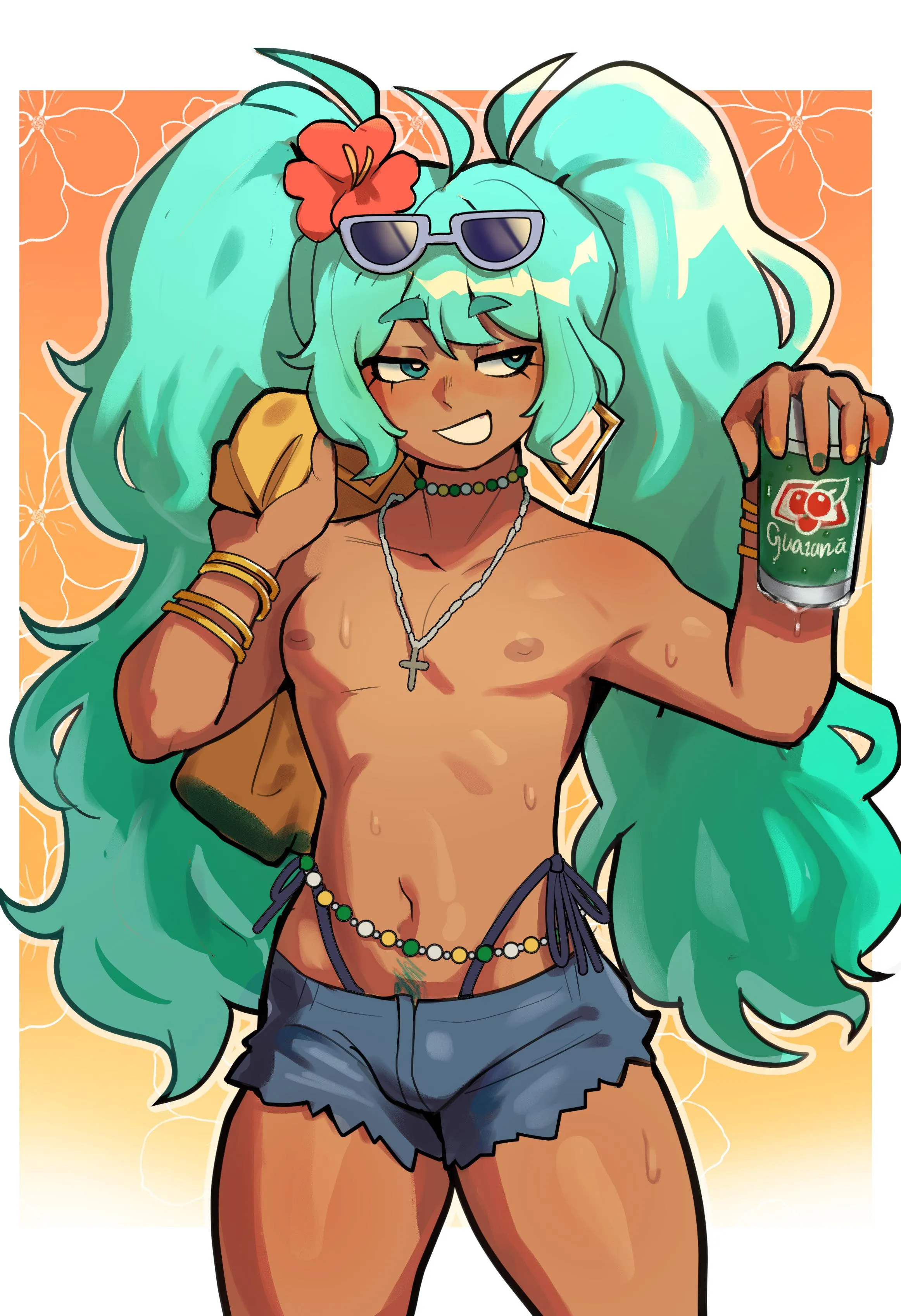 Femboy Brazilian Miku going topless Vocaloid skyguyart