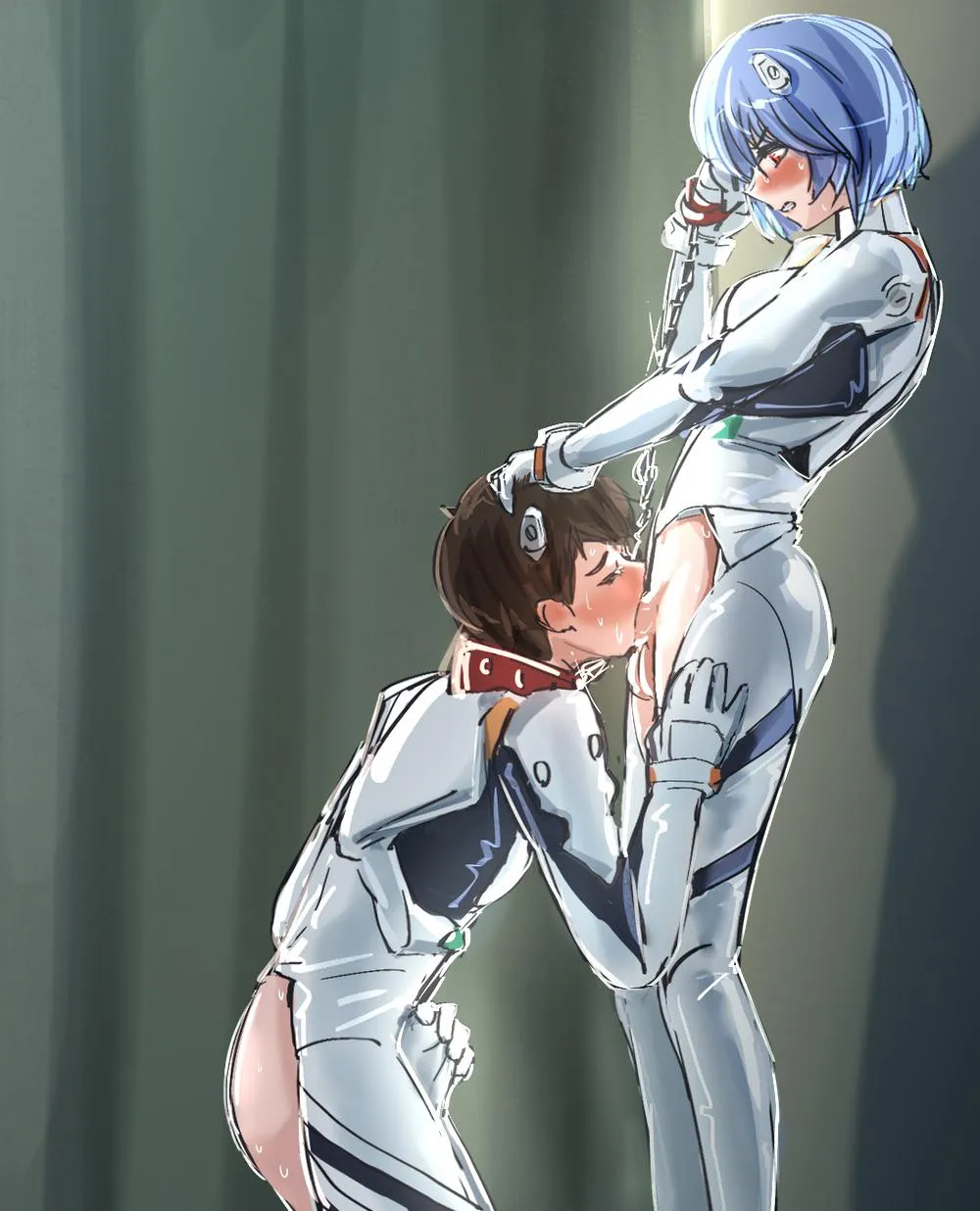 Shinji on his knees sucking Reis dick Neon Genesis Evangelion raitaroo