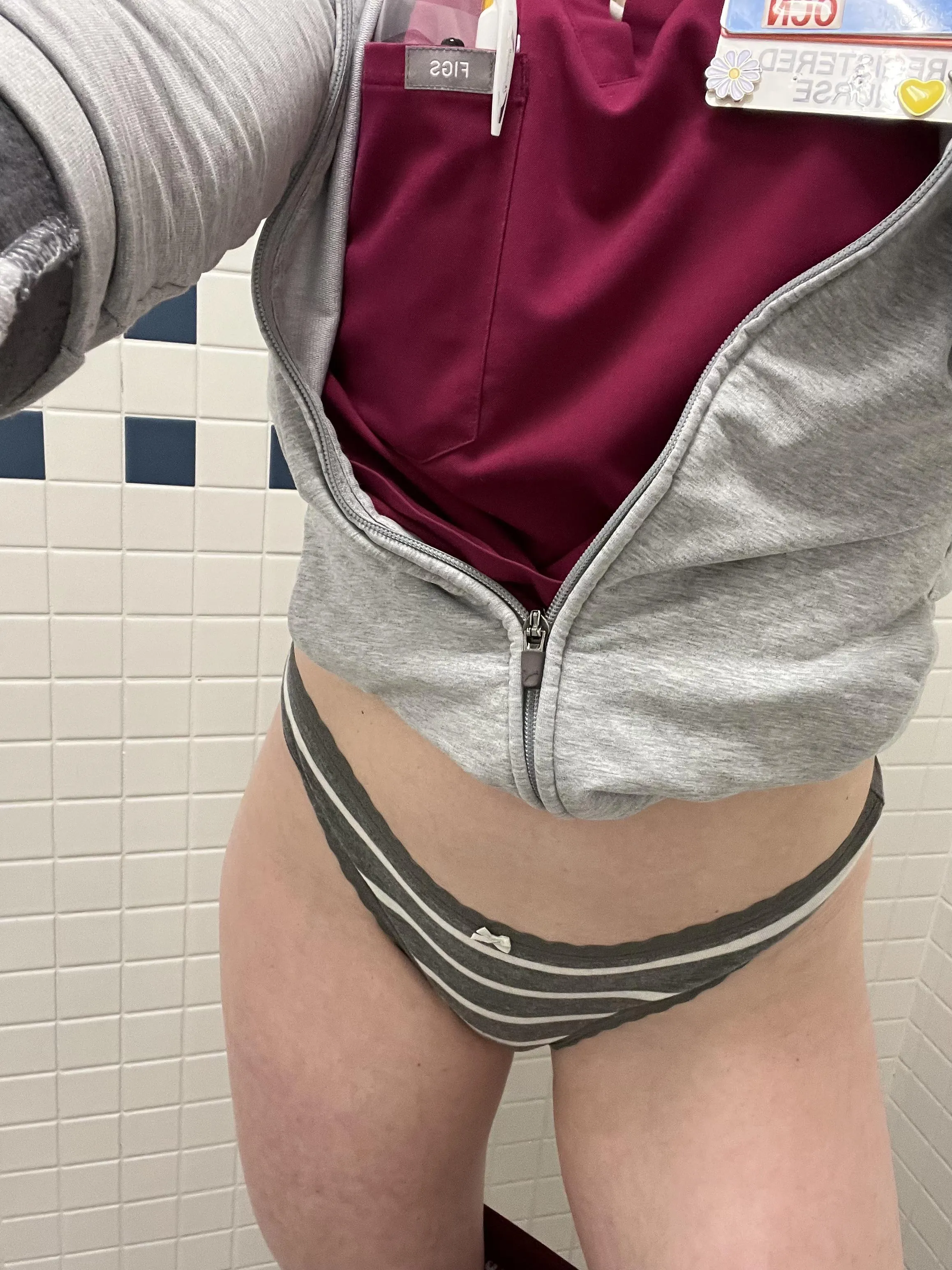 Panty flash at work f