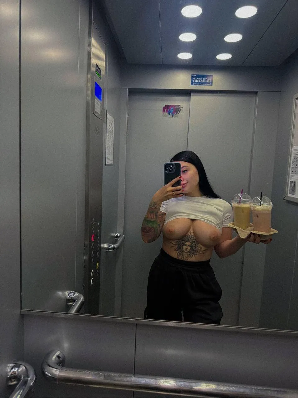 Embarrassed to show my big tits in the elevator