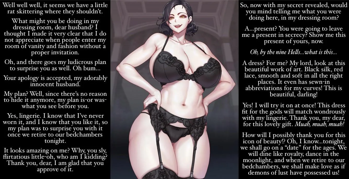 Lady Ds loving husband sneaking lingerie dominant vampire wife x adorable subby husband wholesome? no sex BUT implied sex in the future