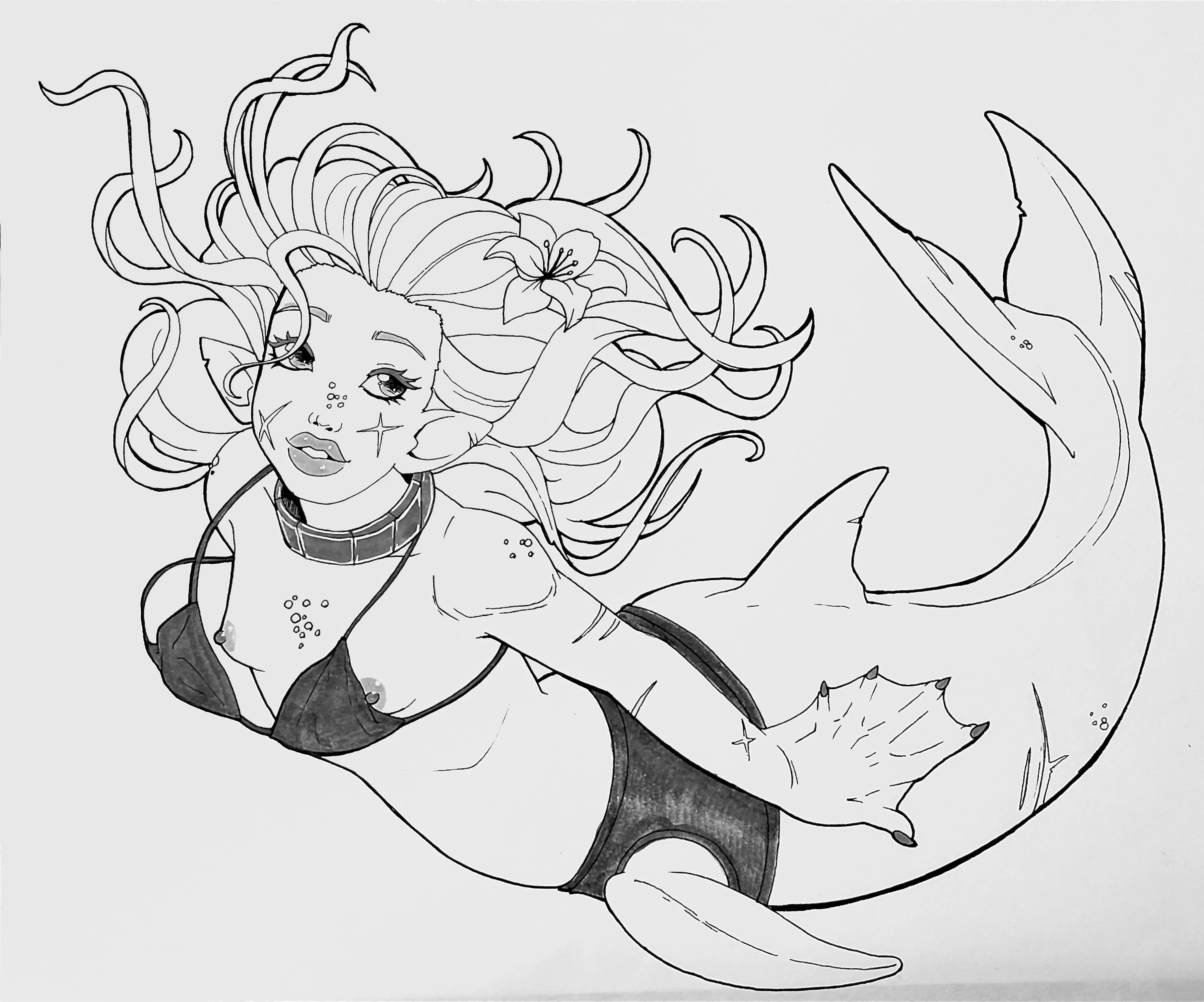 OC Mermaid girl lineart