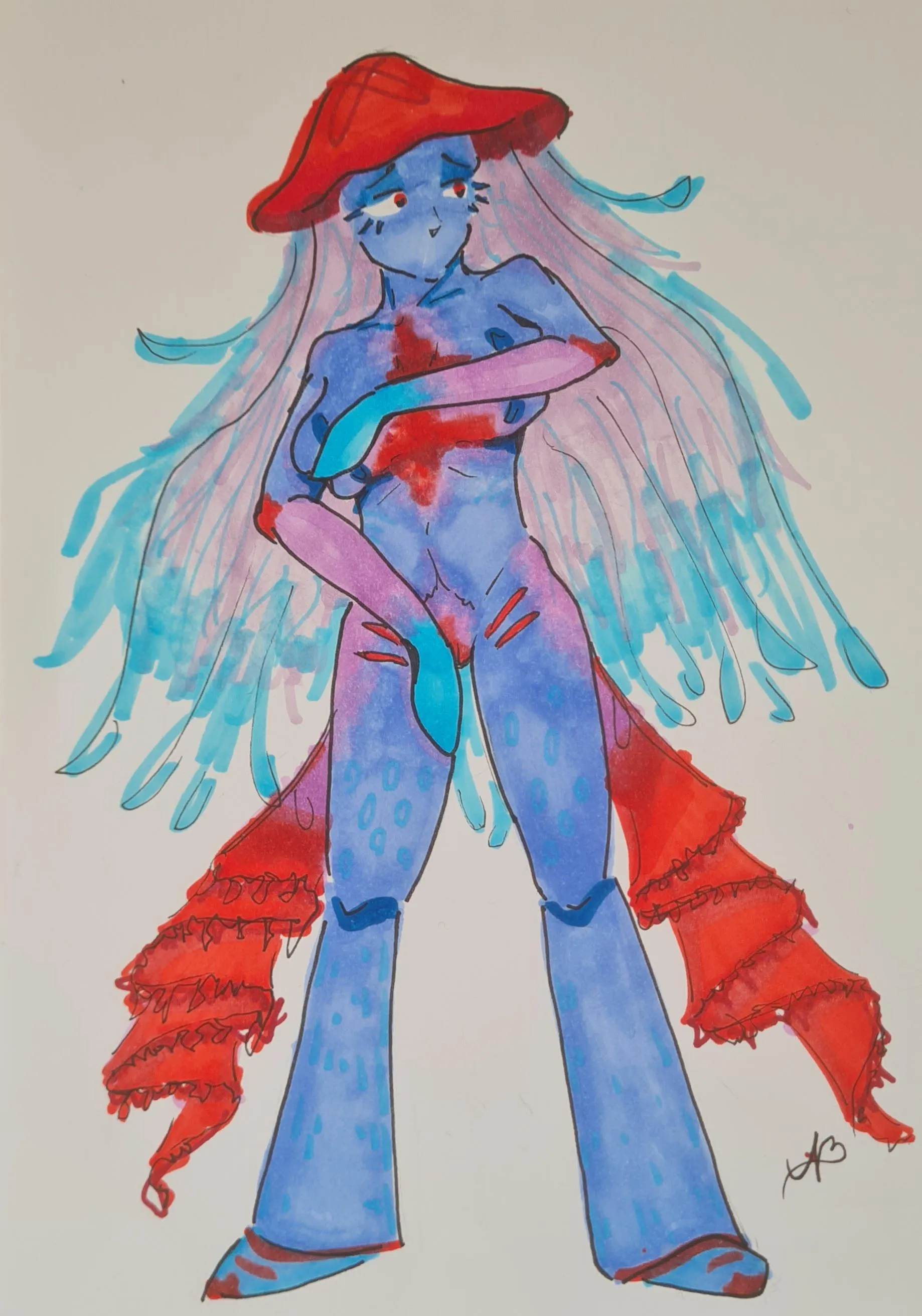 Jellyfish themed girl by me, my first time with alc. marker, sorry that it&#039;s messy