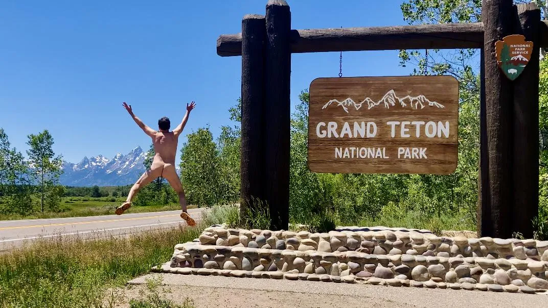 Jumping for joy at Grand Teton National Park