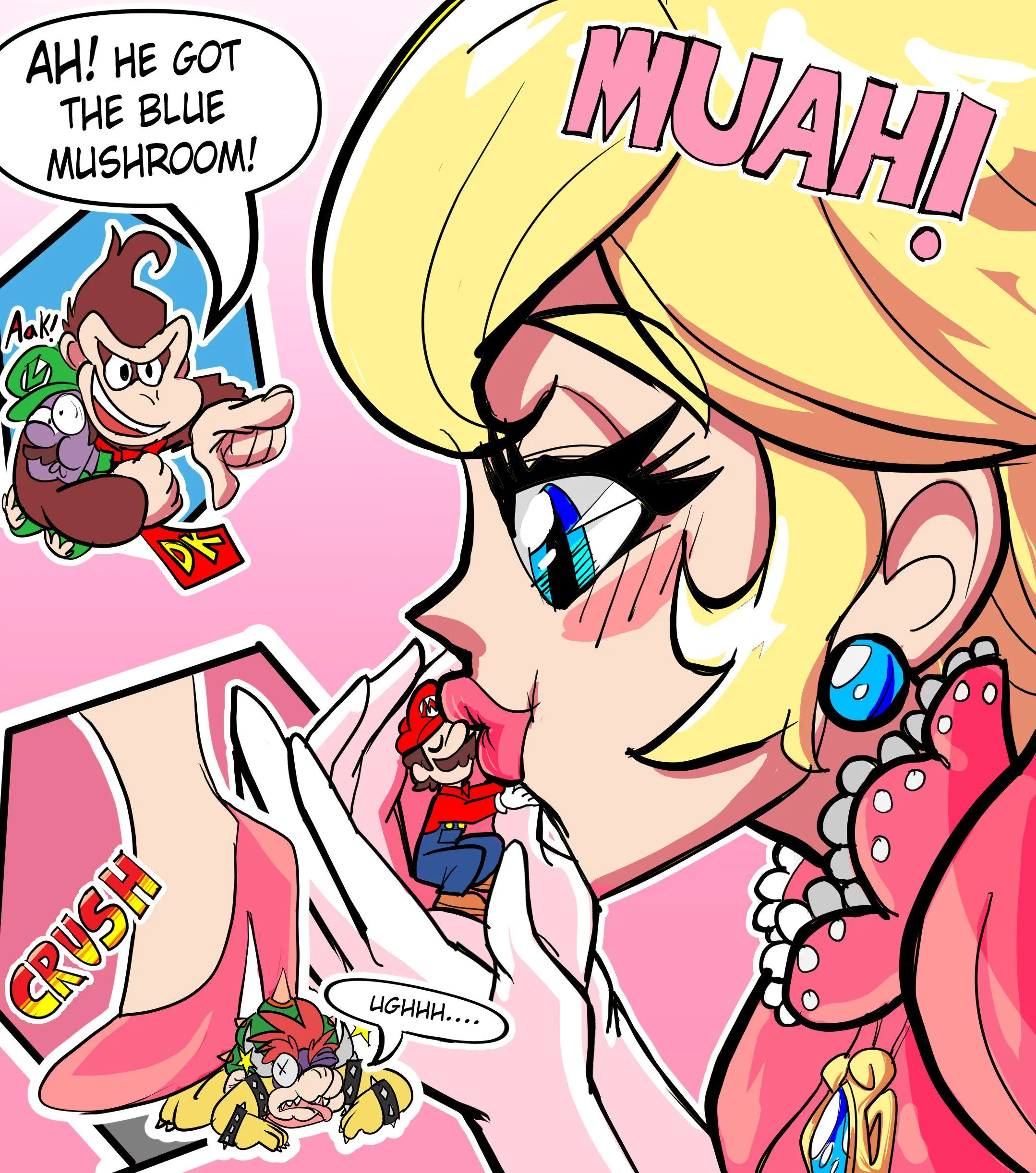 Peach kissing a very smol Mario sword_ov