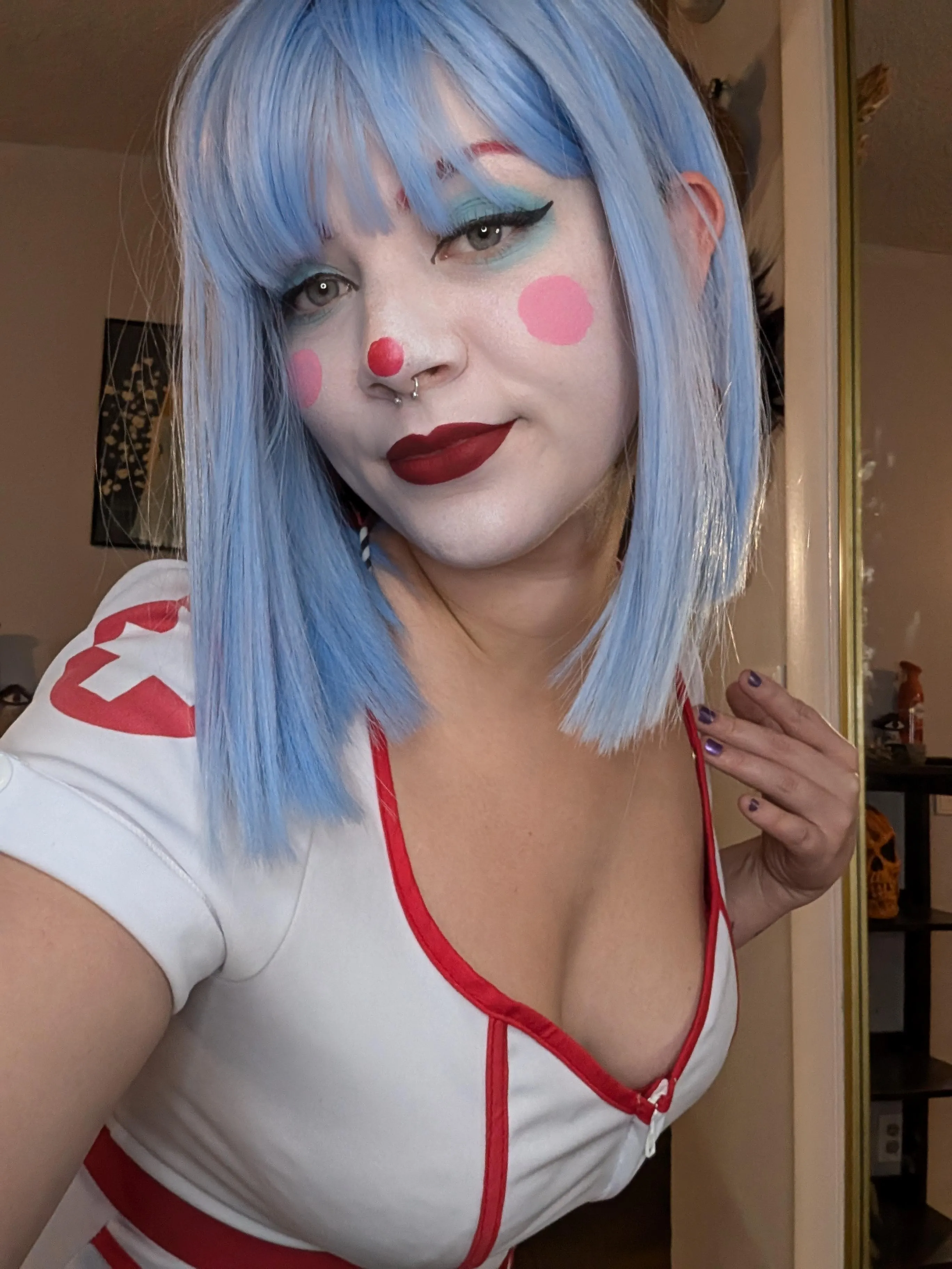 Sexy clown nurse close-up