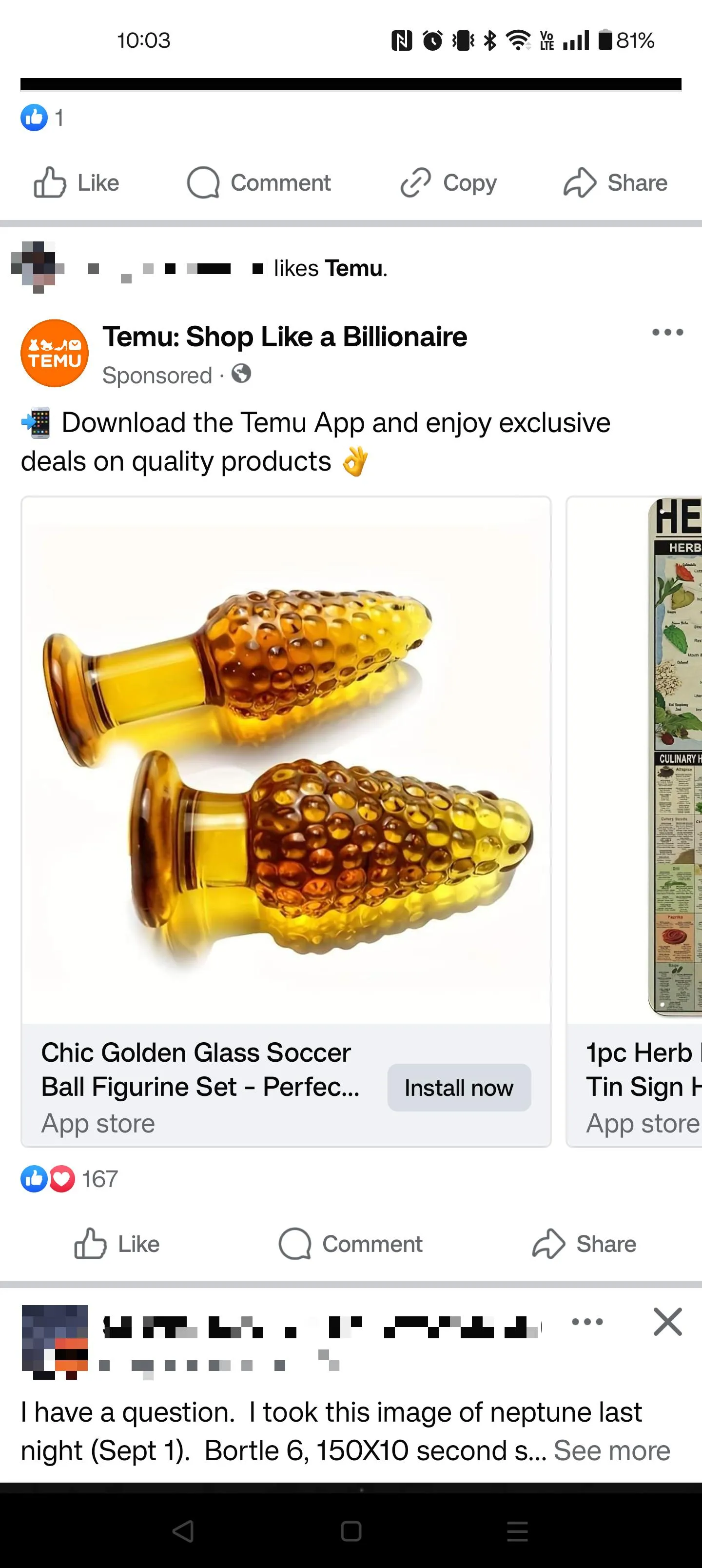 Glass Soccer Ball Figurine Set - temu Ad on Facebook