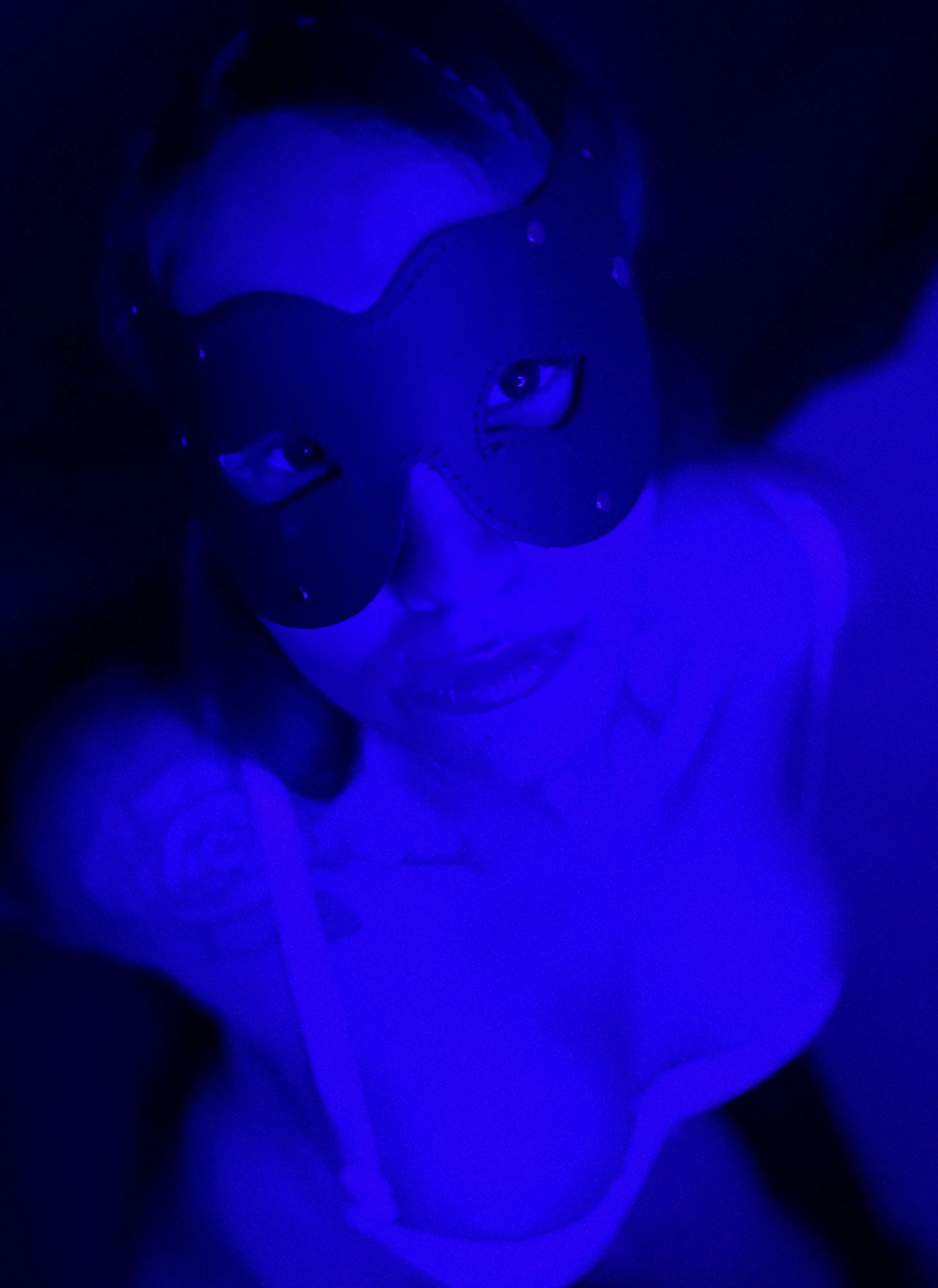 Blue neon glow, with my mask on and feeling irresistibly naughty