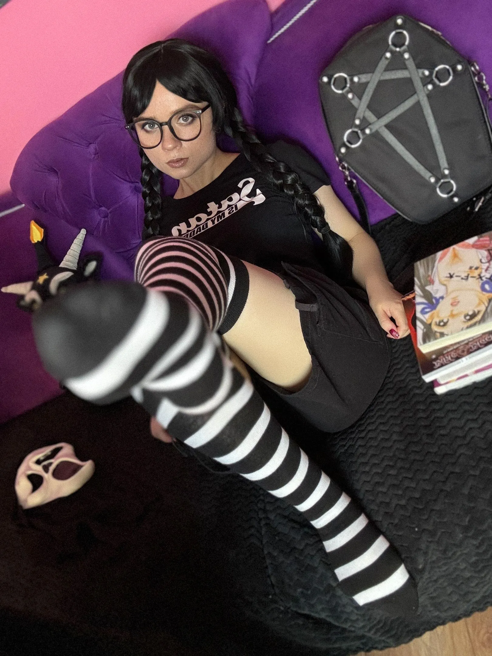 Wednesday Addams in cute striped socks