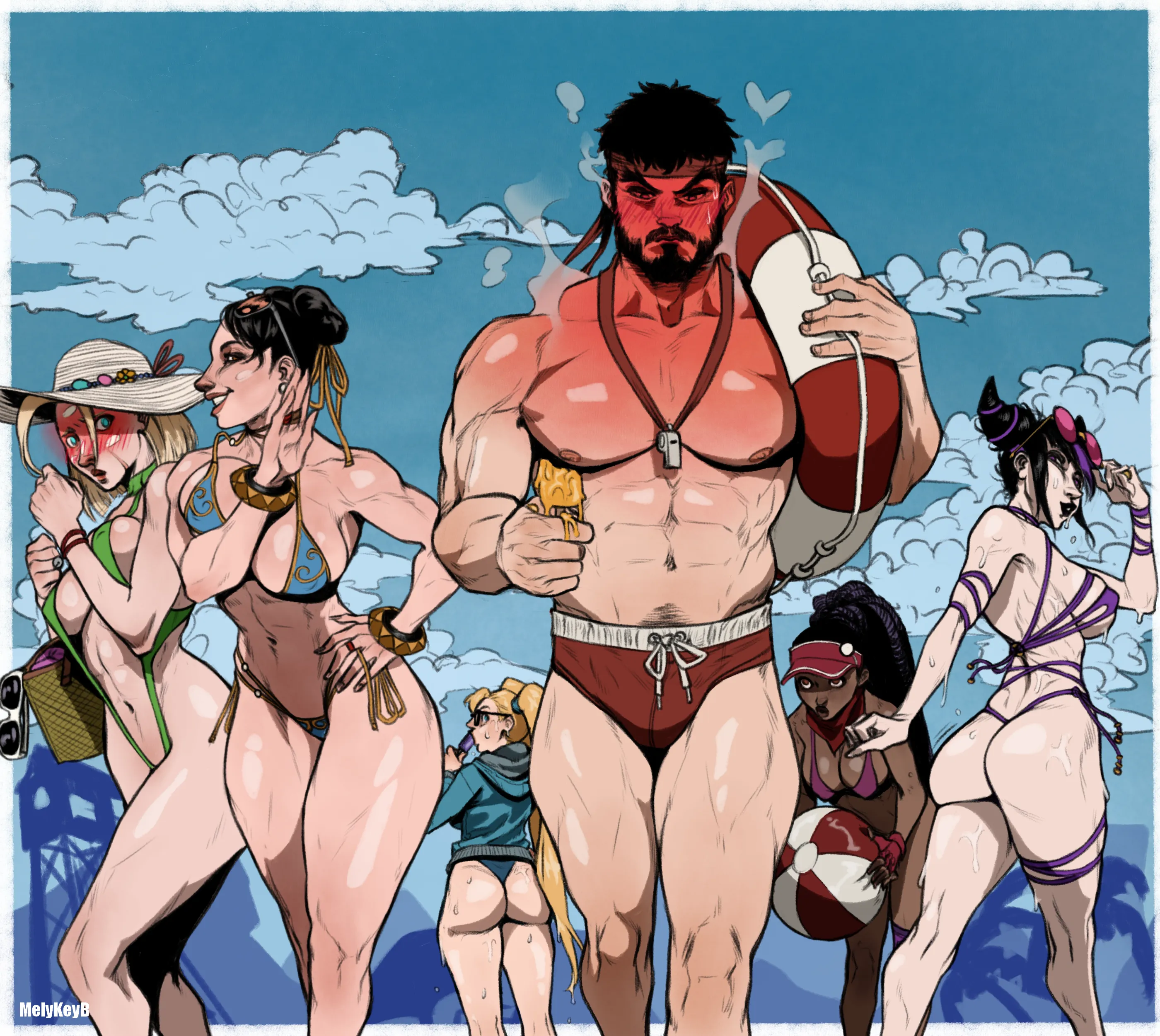 Damn, he&#039;s HOT! Cammy, Chun-Li, Juri, Kimberly, Rainbow Mika Street FIghter MelyKeyB. Hope you like it