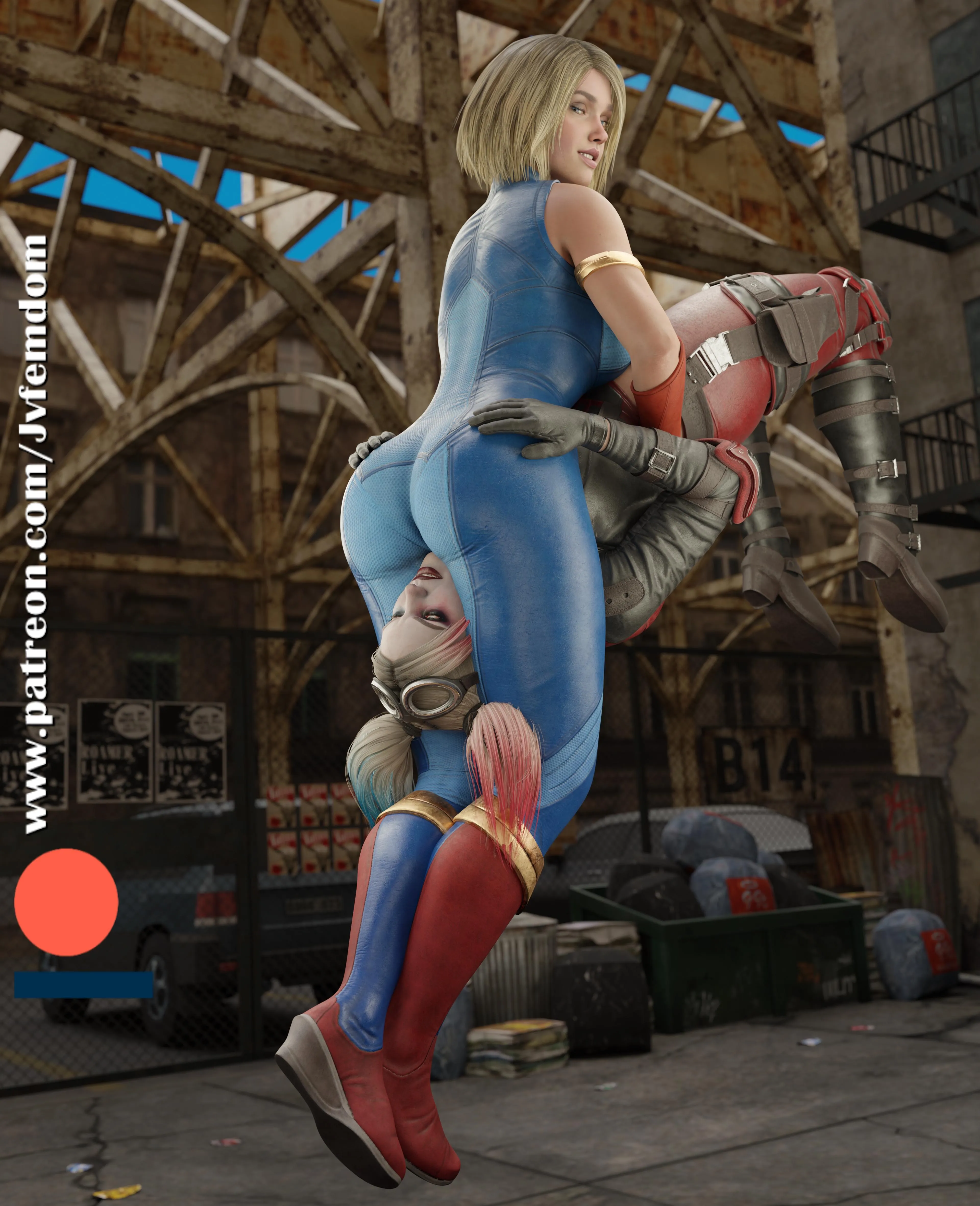 Supergirl aerial headscissors Harley! Jvfemdom Injustice 2