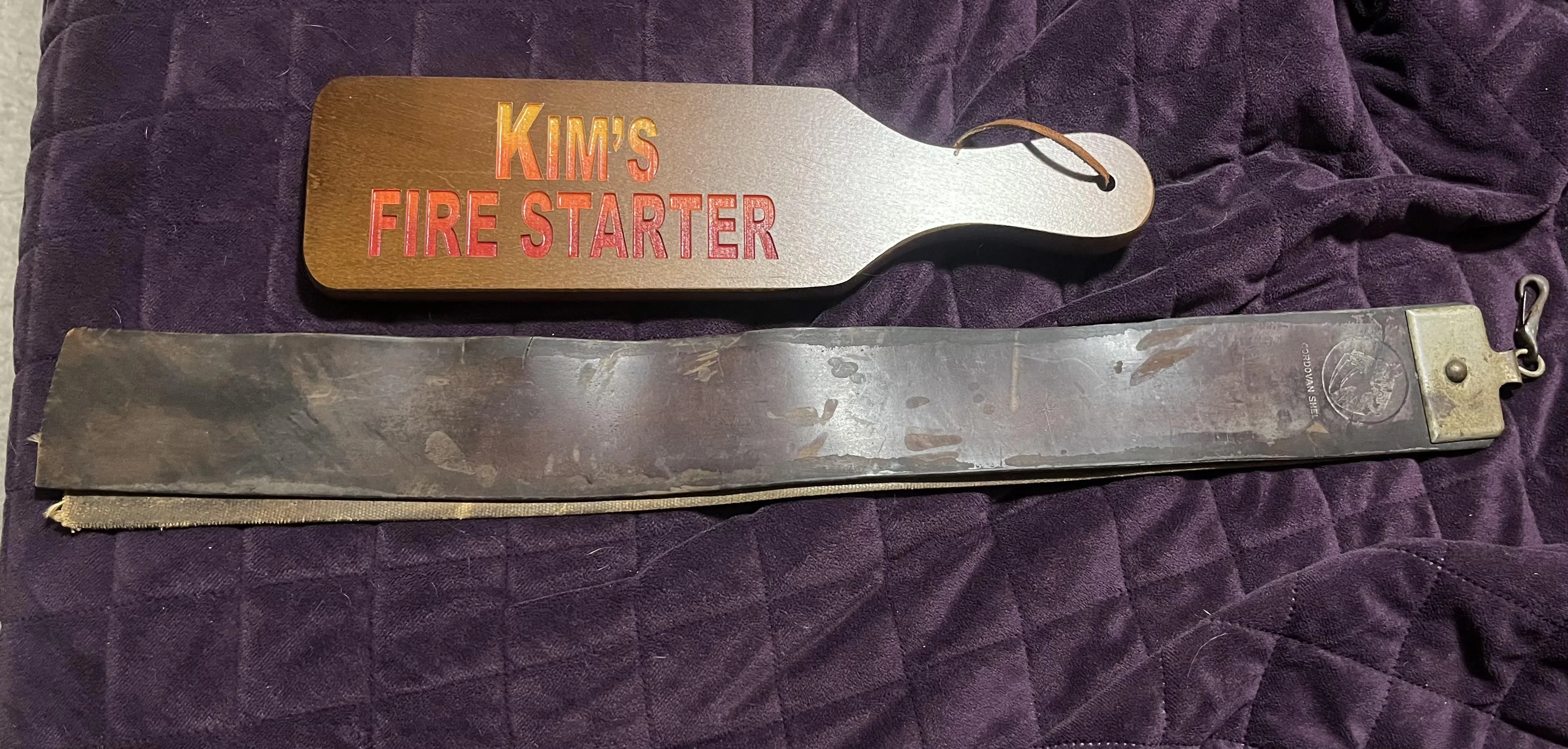 Miscellaneous weapons of ass destruction. The vintage razor strop is intense