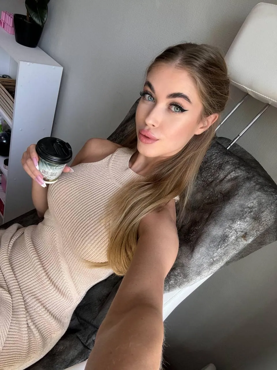 Morning coffee in a beautiful dress