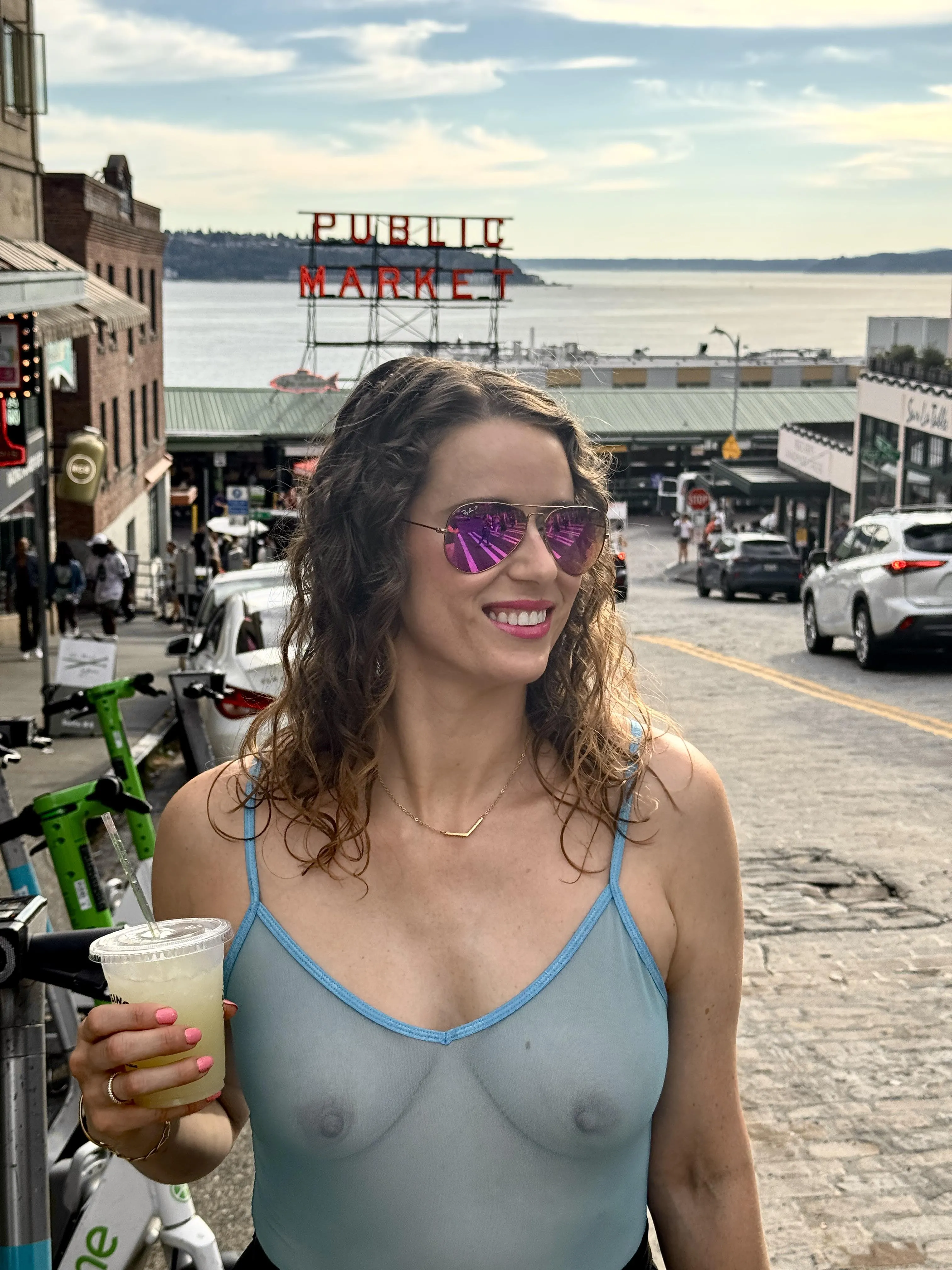 Cooling down with a beverage by Pike Place